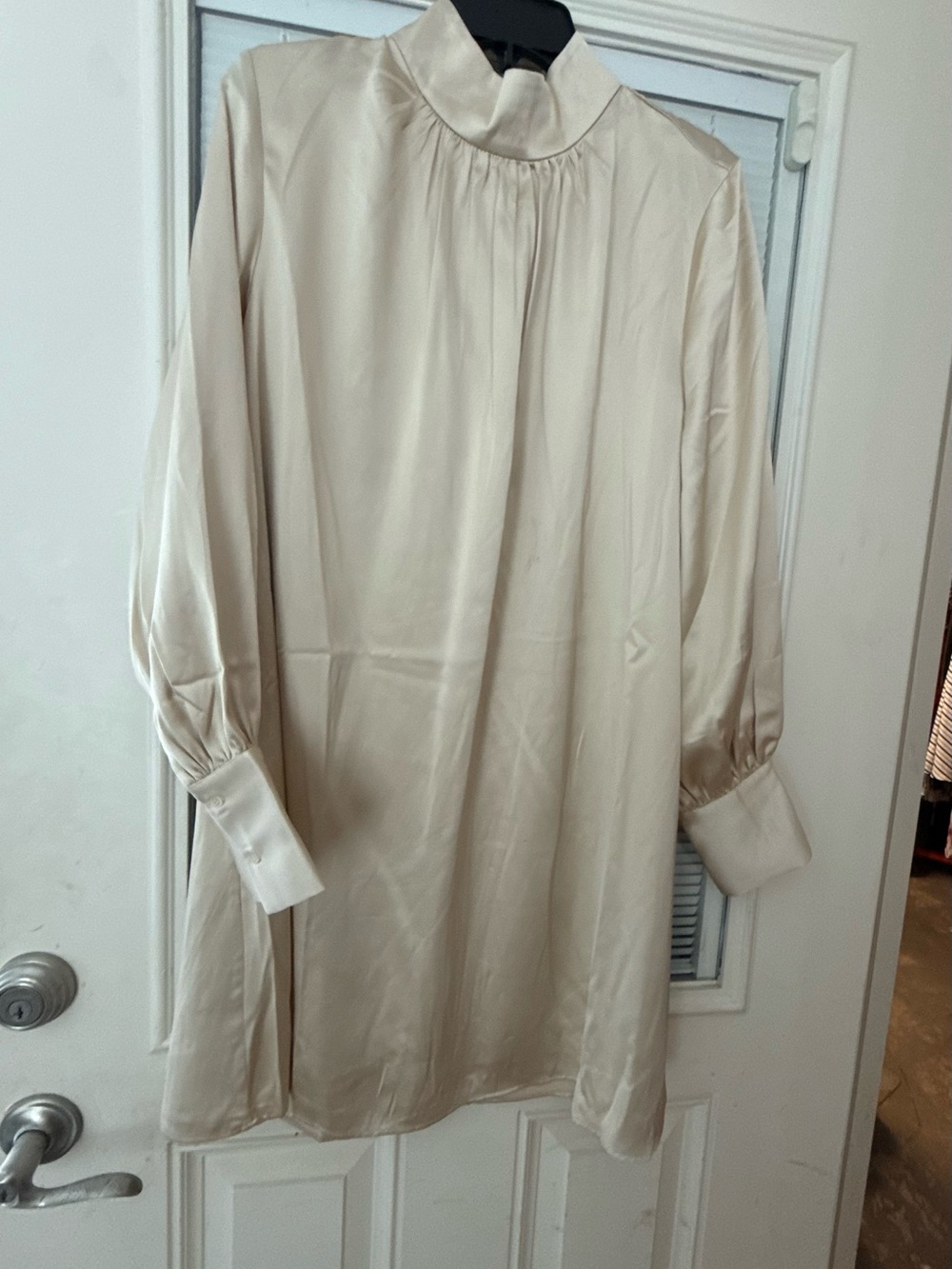 H&M Cream High-Neck Long Sleeve Dress Shirt